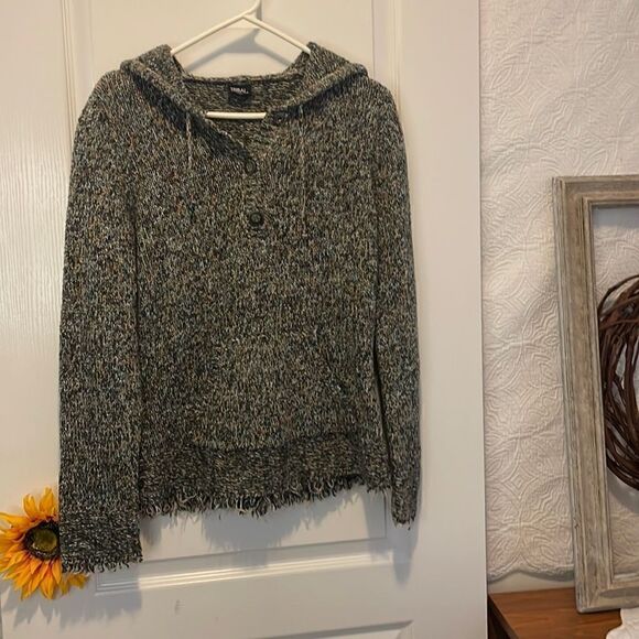 TRIBAL NEW WESTERN BOHO PULLOVER HOODIE SWEATER QUALITY KNIT with FRINGE - M - Picture 1 of 7